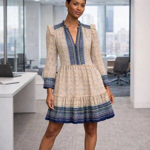 Veronica Beard Lumi Silk flowy above knee long sleeve dress size 6